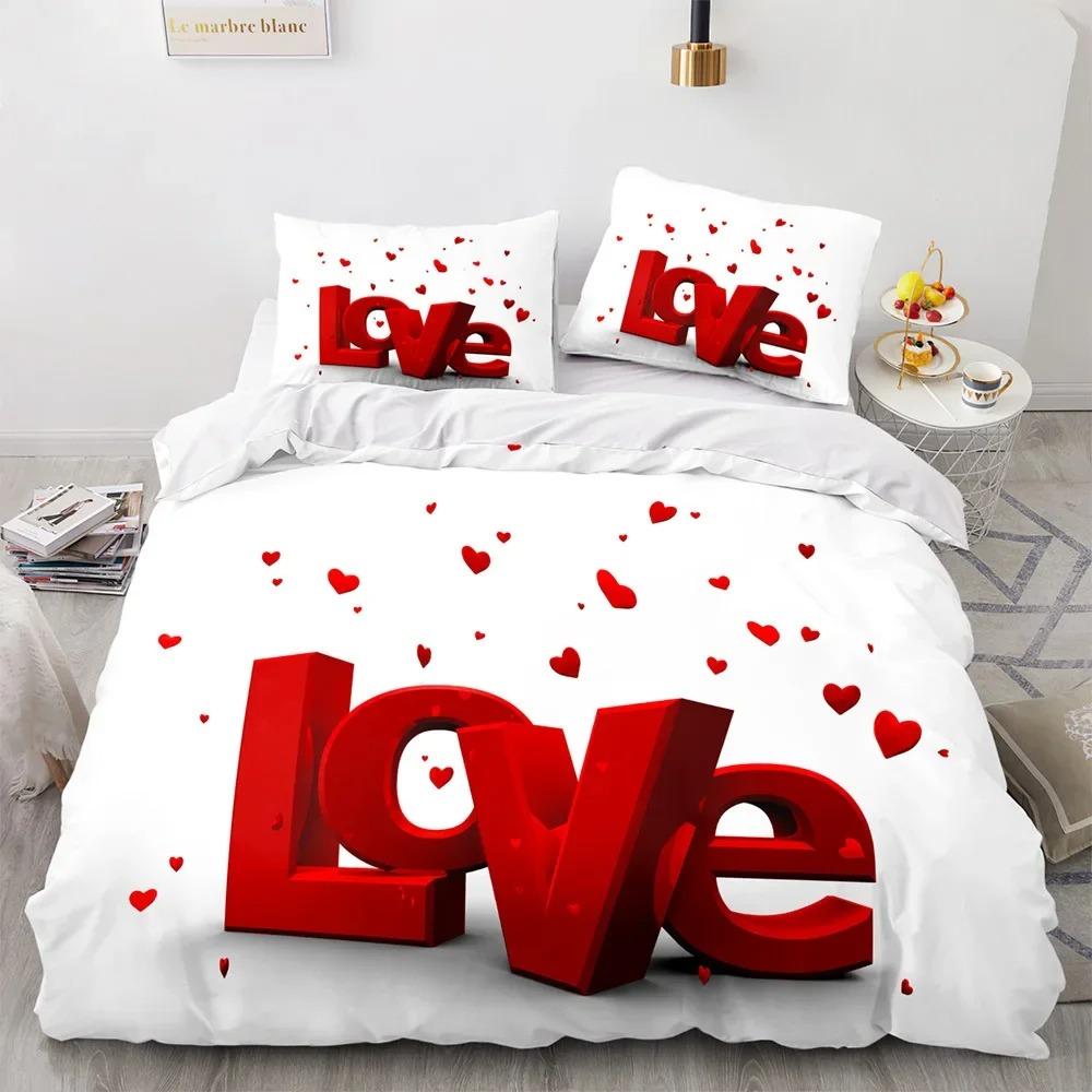 Valentines Day Couple Lovers Gift Duvet Cover Set Queen King Size Love Comforter Cover Polyester Bedding Set