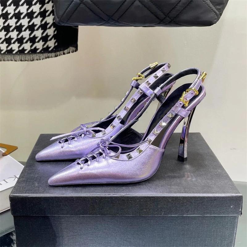 Fashion 2024 Brand Devise Rivet Bowknot Women's Sandals Fashion Sexy Slim Frenulum Sandals European American Banquet Nightclub 45 Shoes