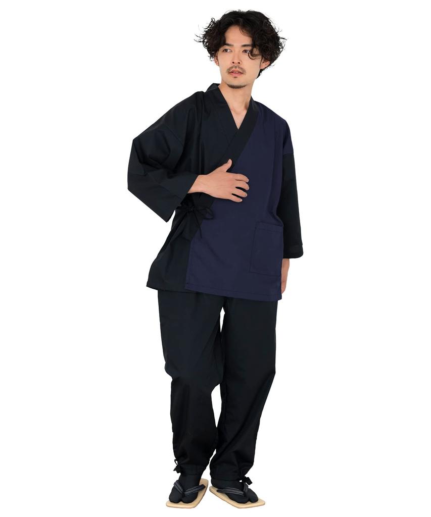 Switching Samue for Color [KYOETSU] Samue, Men, Two-tone (L, Black/navy)