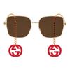 Gucci Red Pendant Gold Frame Square Frame Sunglasses Red Men's Alloy Round Sunglasses Men's