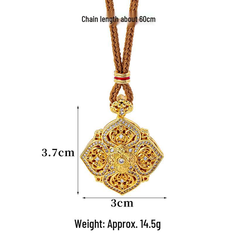 Court Style Diamond-Inlaid Ruyi Pendant Women's Gold Necklace - Durable, Colorfast Accessory
