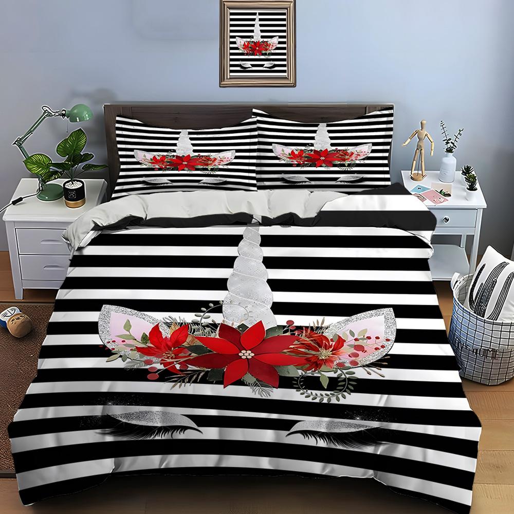 3PC Pink Unicorn Print Bedding Set Duvet Cover 1 Duvet Cover 2 Pillowcases Adult and Children Bedding Set Luxury To Girls Gifts