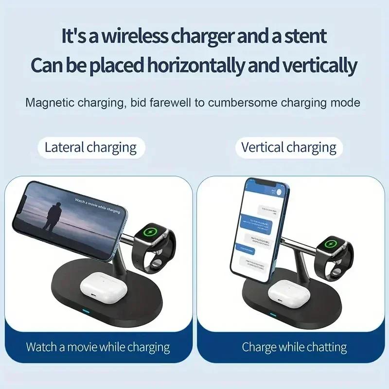 3 In 1 Magnetic Fast Wireless Charger Station For iPhone 16 15 14 13 Pro Max  Watch 9 8 Airprods Pro Macsafe Charging Stand