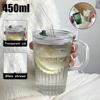 1/3/5PCS Straw Cup Glass Water Cup for Girls Handle with Lid Transparent Embossed Cup Men's New Home Office Milk Glass