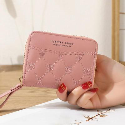 Korean Style Women's Embroidered PU Short Wallet & Coin Purse