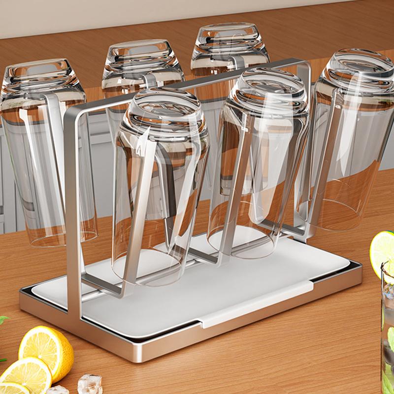 Stainless Steel Cup Holder With Water Tray Durable Anti-slip Glass Cups Stand Holder Household Dust-Proof Portable Cup Holder
