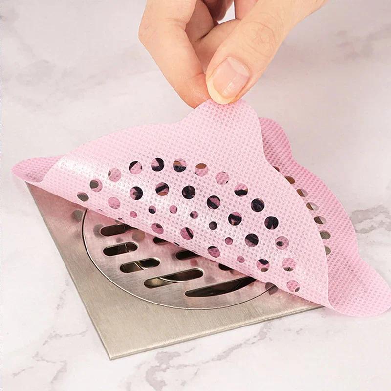 30PCS Shower Drain Hair Catcher Self-Adhesive Floor Drain Stickers Disposable Mesh Sink Strainer Filter For Bathroom kitchen