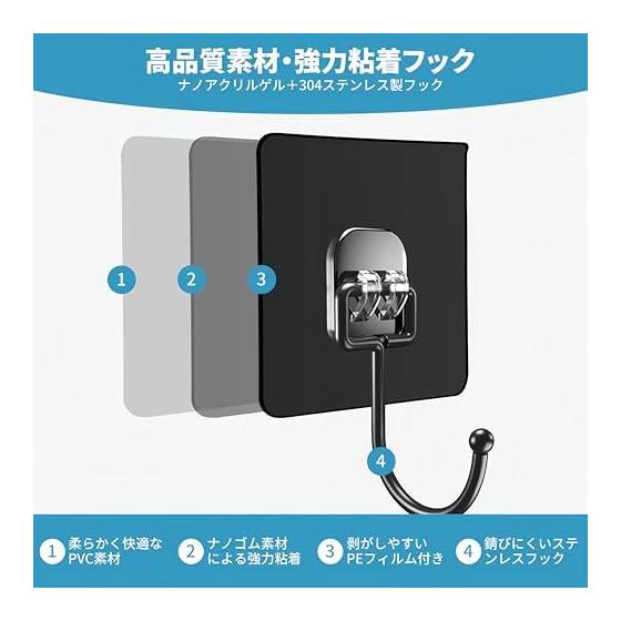 Adhesive Hook, Strong Wall Hanging Hook, 6.7 x 6.7cm, Load Capacity 10kg, No Drilling Hook, Can Rotate 180 degrees, No Paste Marks, Waterproof,