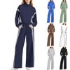 Women's Fashion Solid Color Long Sleeved Zipper Sweatshirt Jacket With Elastic Waist Pocket And Casual Sweatpants Two-piece Set