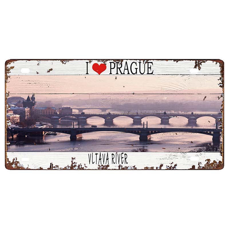 Prague Travel City Car Lisence Vintage Poster Souvenir Metal Sign Retro Plaque For Wall Shop Bar Home Decor 30X15CM  DC-0958A