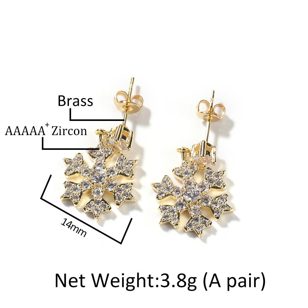 ins style hip hop Christmas snowflake stud earrings copper inlaid 3A zircon temperament stud earrings personalized simple earrings