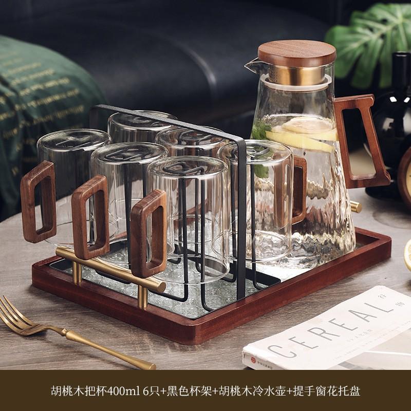 Heat-Resistant Glass Tea Cup Set With Wooden Handle Home Living Room Serving Guest Drinking