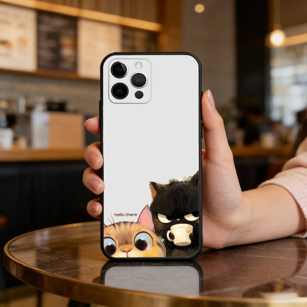 Cartoon C-Cat A-Art Phone Case For iPhone 17,16,15,14,13,12,11 Plus,Pro Max,Soft Silicone Black Cover