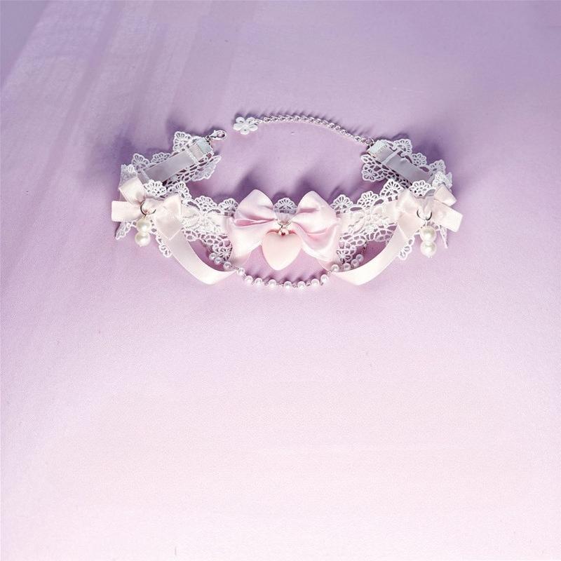 Gargantilla Lolita Corazón Perla Collar Cinta Lazo Cuello Hecho a Mano Gótico Lolita Punk Cadena Joyería Gargantilla Cuello