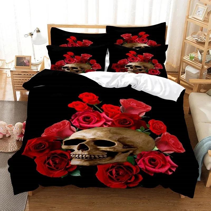 Rote Rose-Bettwäsche-Set, Steppdecke/Bettbezug, Kissenbezug, 3D-HD-Doppelbett, voll, King-Size-Bett, Doppelbett, Einzelbett, 3/2-teilig, Polyester-Bettbezug
