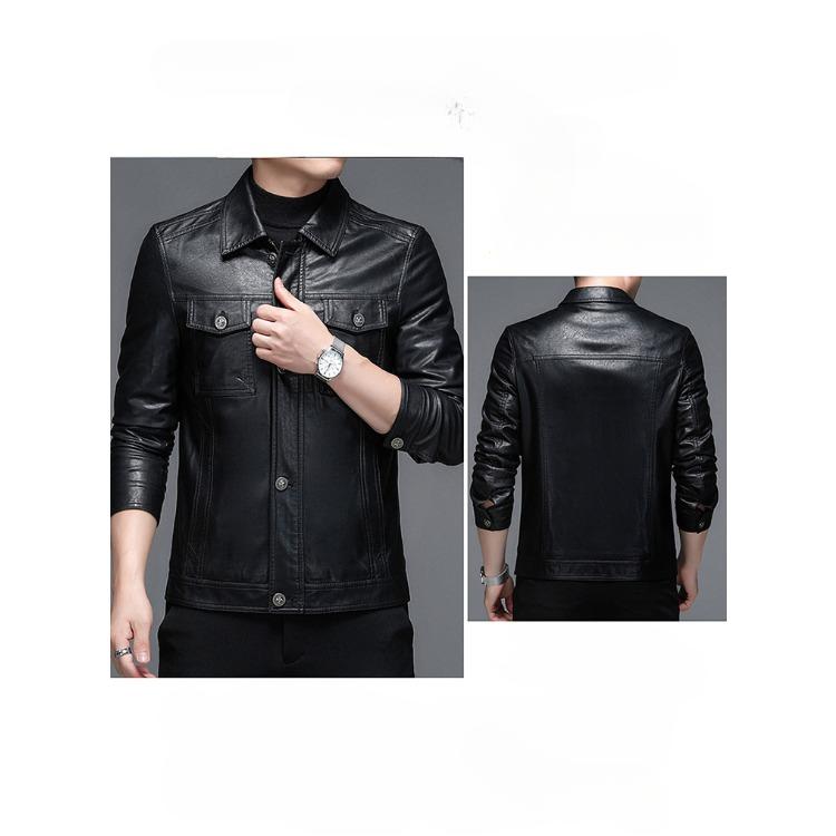 Men's Sheepskin Leather Jacket Autumn and Winter Fashionable Young and Middle-aged Jacket Men's Velvet Warm Men's Leather Jacket