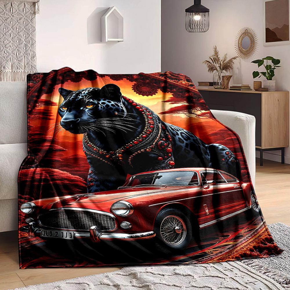 

1PC Jaguar Car Print Blanket - Soft Warm All-Season Throw for Sofa, Bed, Car, Office, Throw For Sofa yy250916096 75x90cm