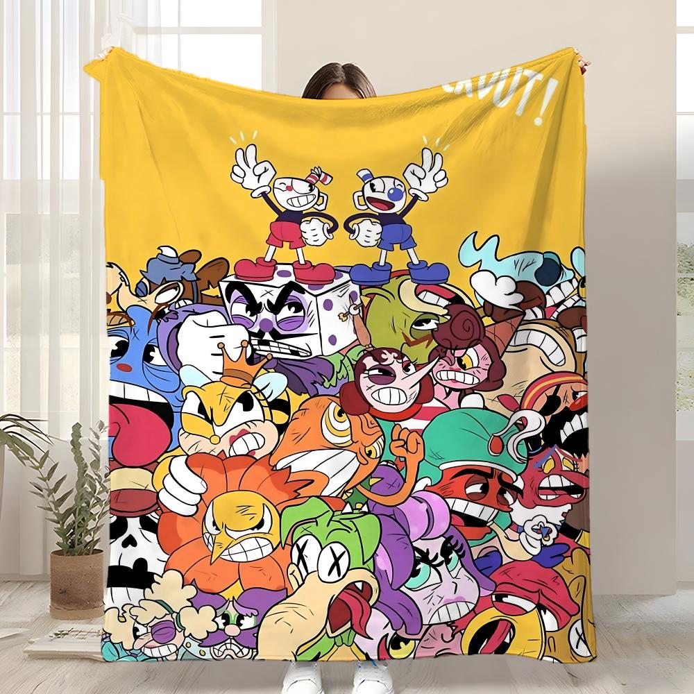 

Classic Cute Game C-Cuphead Throw Kid-Friendly Flannel Throw Blanket Soft Warm Anti-Static Washable All Season 75x90cm