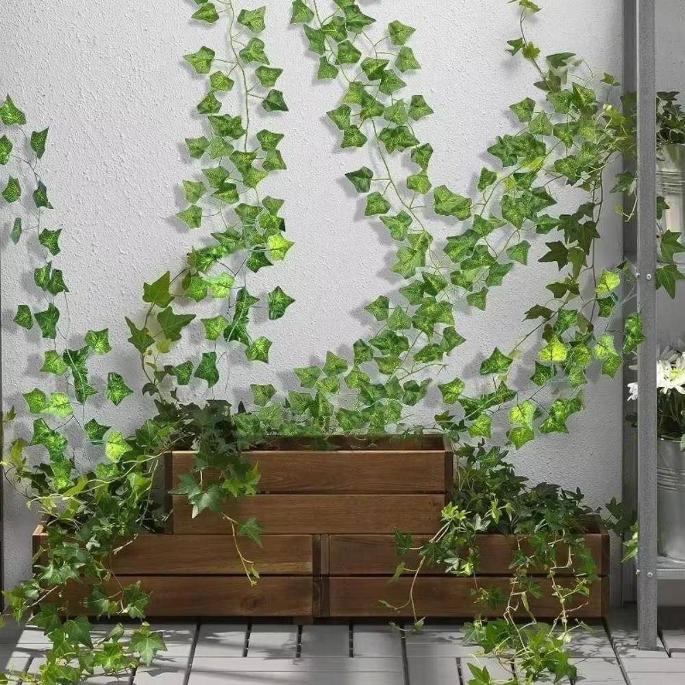 Green Color Artificial Ivy Leaf Plastic Material Lightweight Hanging Garland Flexible Vine Realistic Texture