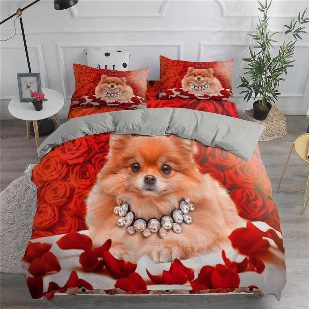 Pomeranian Dog King Queen Duvet Cover Puppy Bedding Set For Teens Adults Pet Animal Colorful Sky 2/3pcs Polyester Quilt Cover