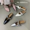 Inner Height Increase Rivet Bag Head Half Slippers Women's Summer Wear 2025 New Leopard Print Pointed Mary Jane Cool Slippers Silver