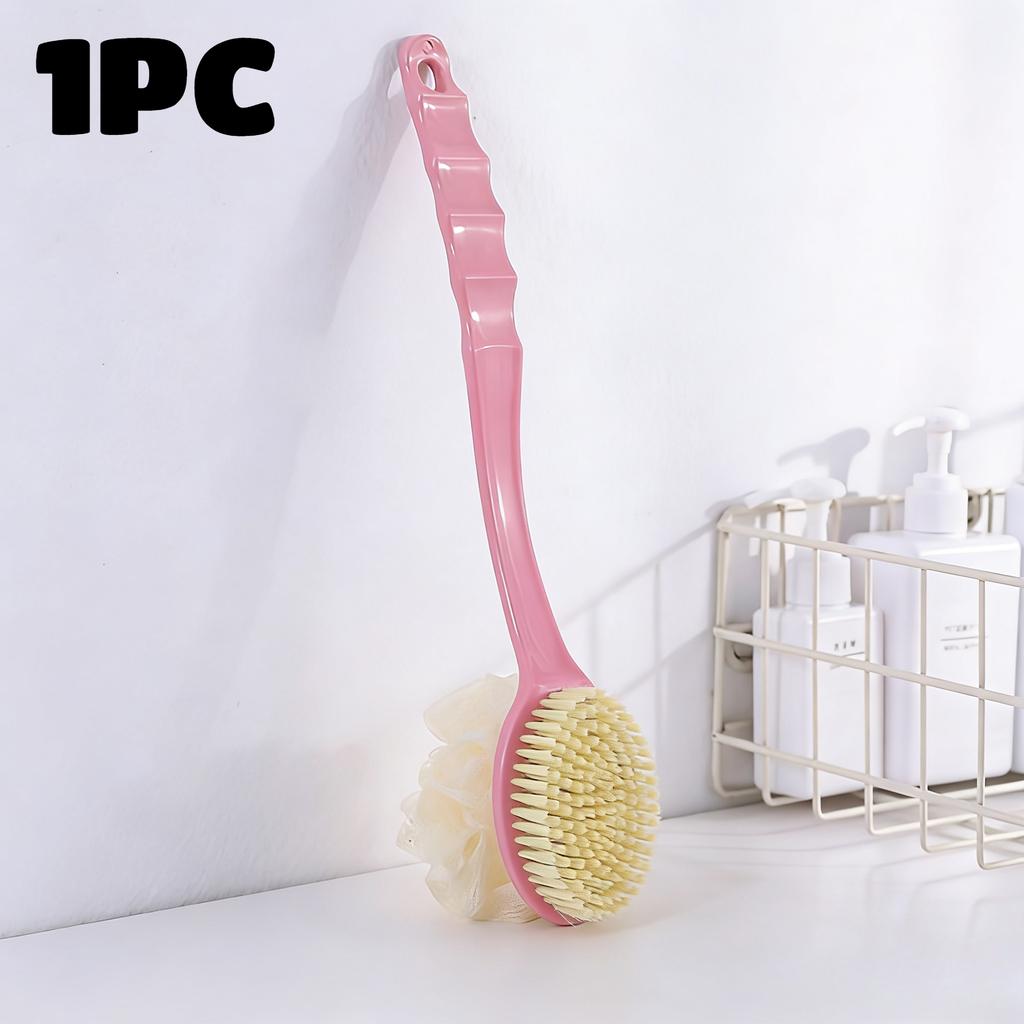 2-in-1 Bath Soft Brush Long Handle Shower Body Brush Back Scrubber Anti Slip with Hanging Hole for Body Bathroom Shower Cleaning