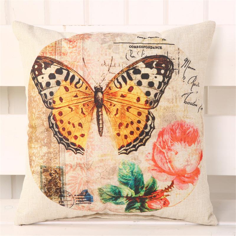45x45cm Vintage Feather Butterfly Printed Cushion Cover Home Living Room Chair Seat Sofa Decoration