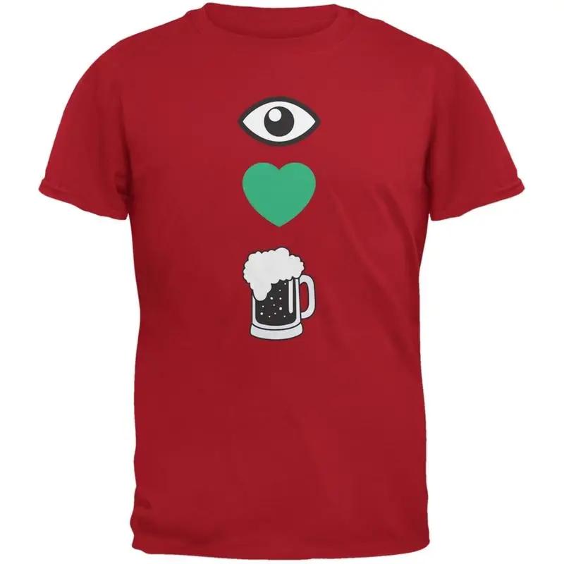 St Patricks Day Eye Heart Beer Red Adult T Shirt S