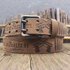 Meier Retro woven carved Crazy Horse leather belt, men's old first-layer cowhide belt
