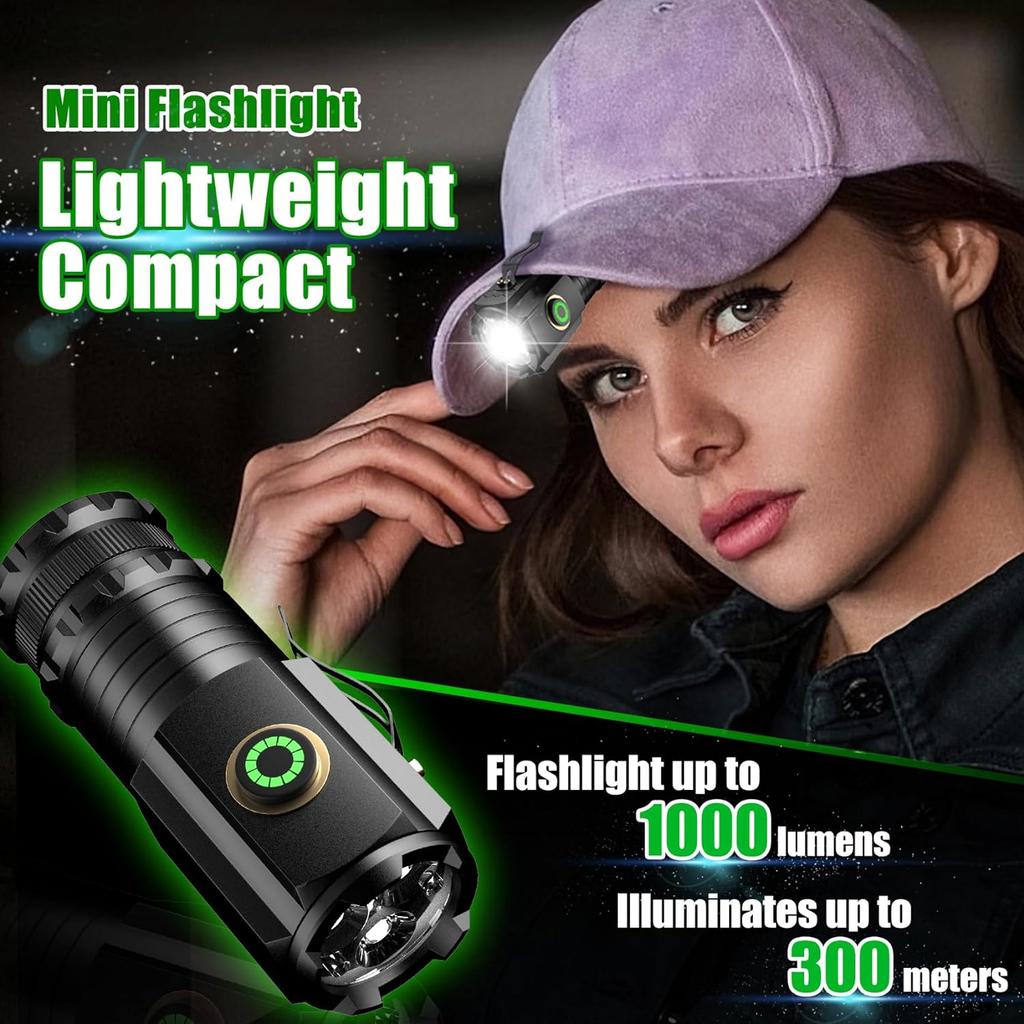 Powerful Mini LED Flashlight Super Bright 2000LM Aluminium Torch TYPE-C Rechargeable Outdoor Camping Hiking Lantern Tail Magnet