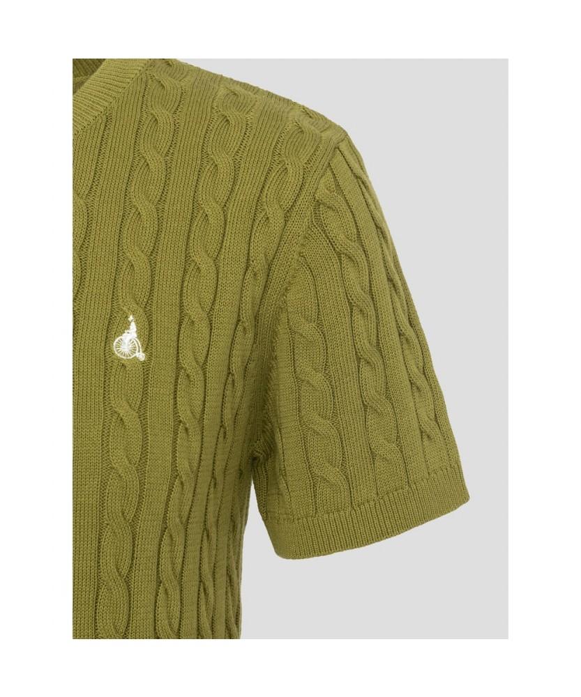 Binpolleidiseu [Essential] Cotton Cable Round Neck Short Sleeve Pullover Olive (Bf6751E02J)