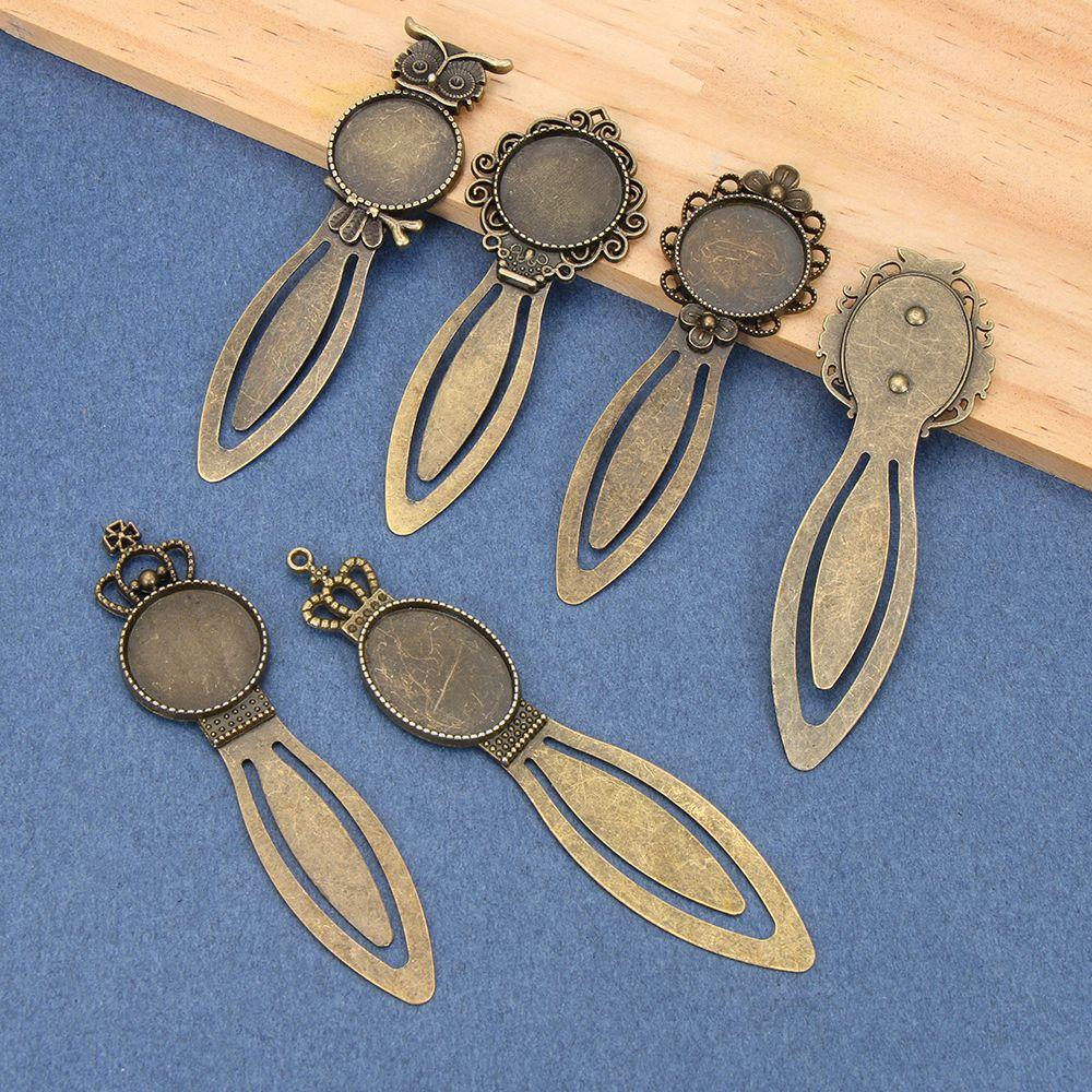 Vintage Bronzelegierung Lesezeichen Cabochon-Basis Cameo-Fassungen Retro Handgefertigtes Lesezeichen Antik-Bronze-Farbe Oval Eule Buchclips