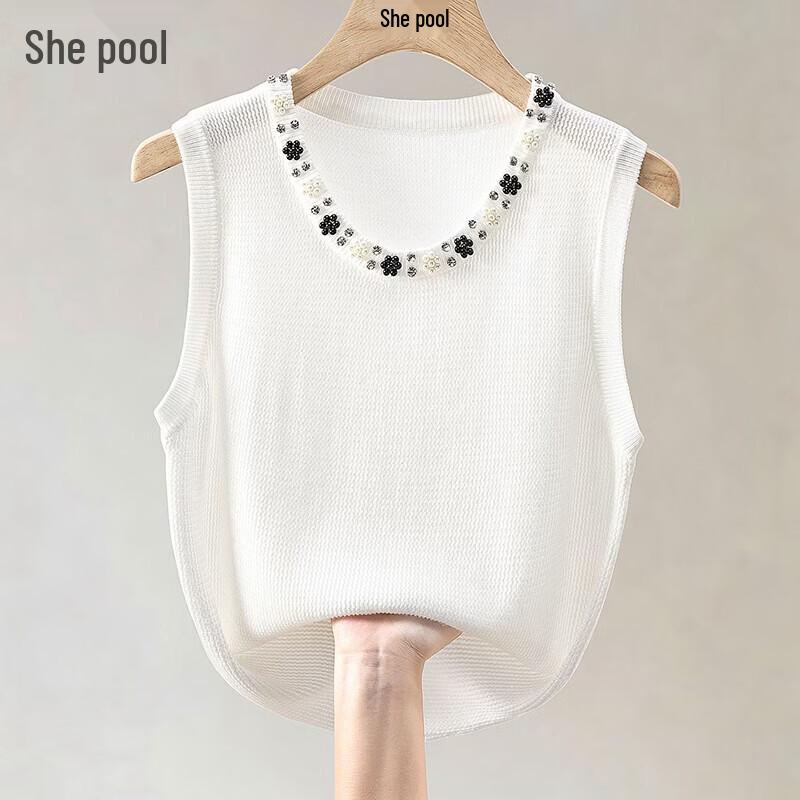 Women s Beaded Round Neck Knitted Vest S