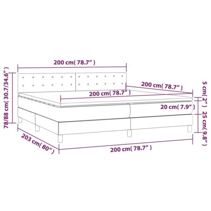 3140403 vidaXL Lit à sommier tapissier avec matelas Noir 200x200 cm Tissu