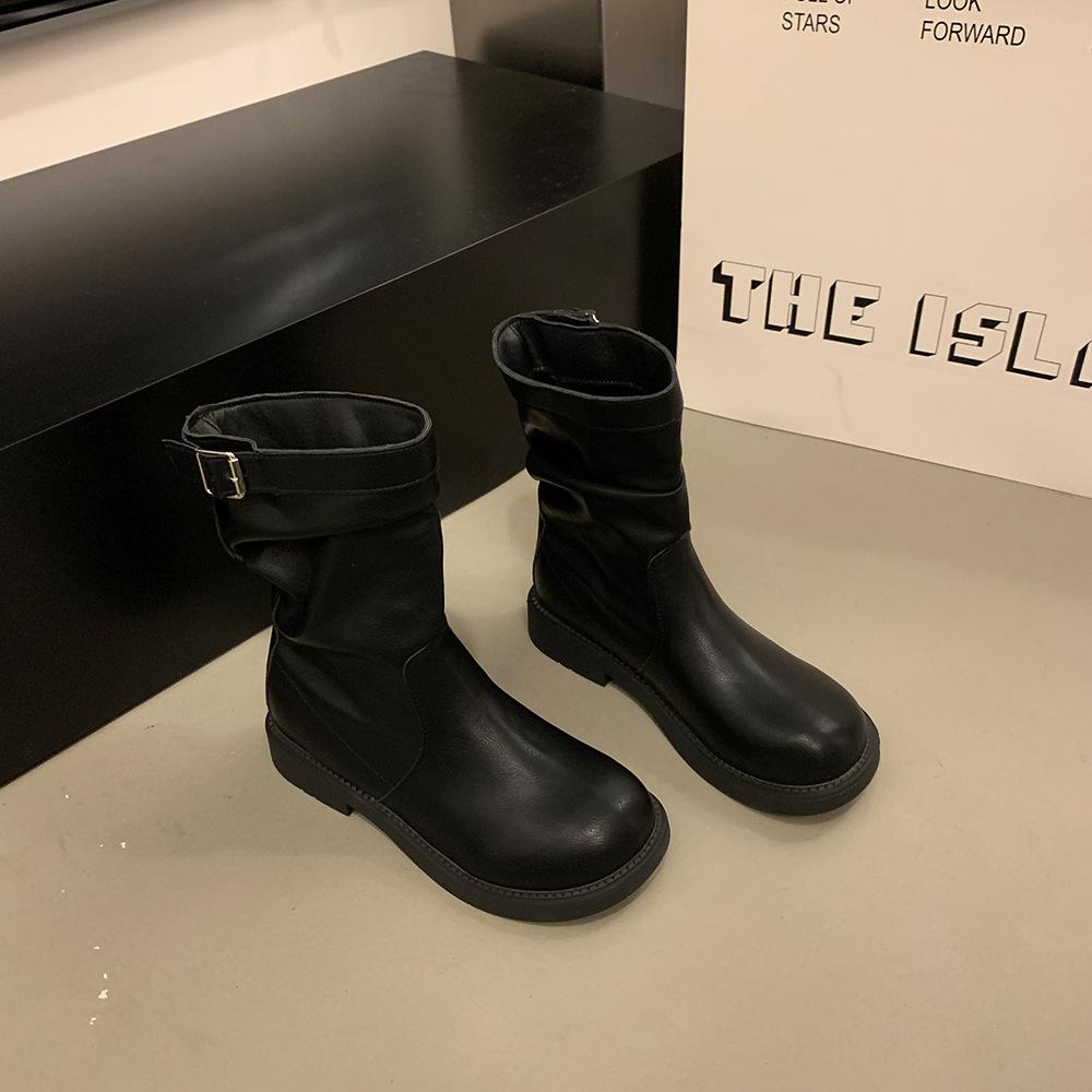 

Spring Autumn New Luxury Women s Medium Boots British Style Retro Versatile Casual Short Boots Exquisite Fashion Women s Shoes 40 чёрный