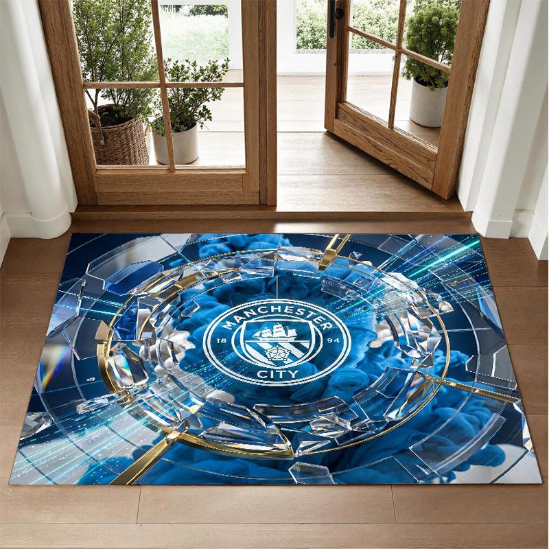 Manchester City Design Crystal Velvet Rug Soft Decorative Mat for Bedroom Entrance
