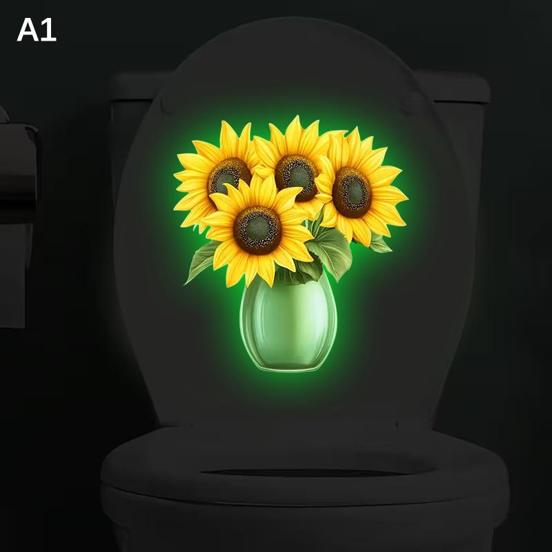Glow-In-The-Dark Flower Toilet Sticker Luminous Toilet Decal Removable Self-Adhesive Home Decor Stickers For Bedroom Living Room
