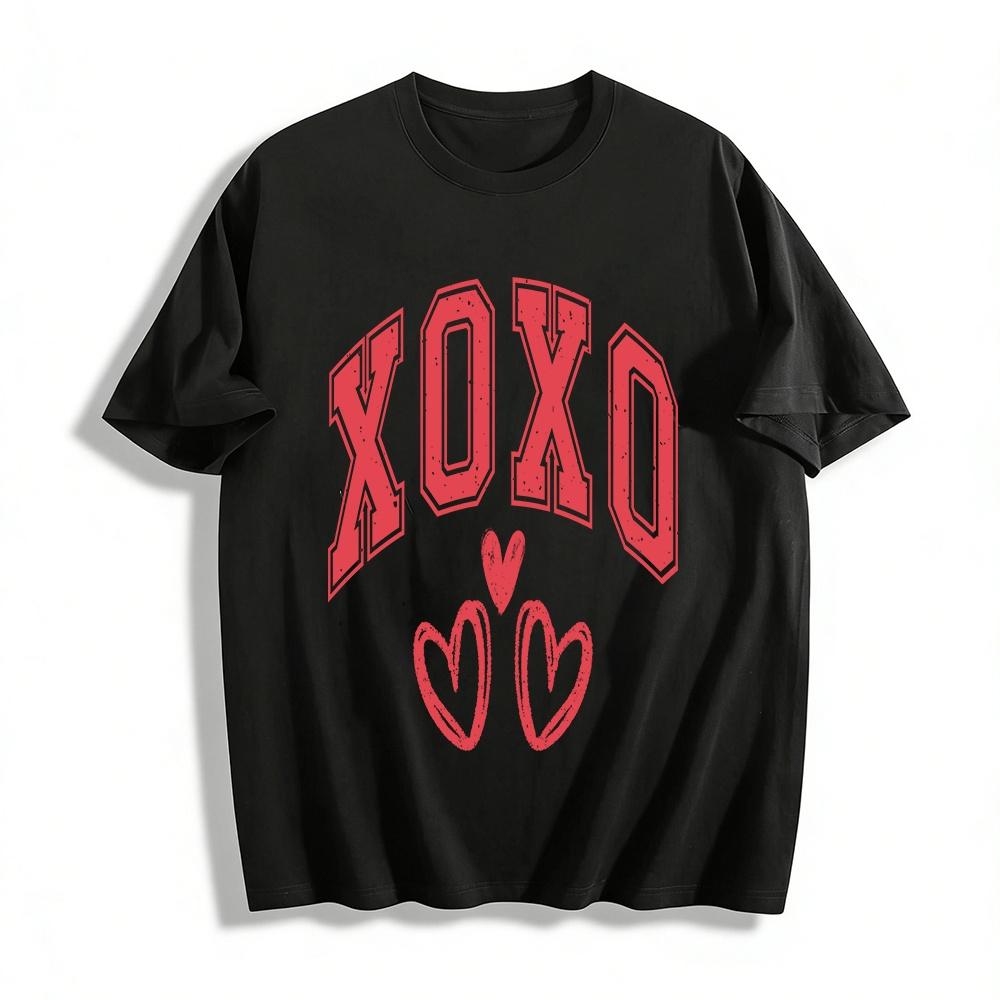 Vintage American Style XOXO Heart Print Casual Top Pure cotton T-shirt XXS
