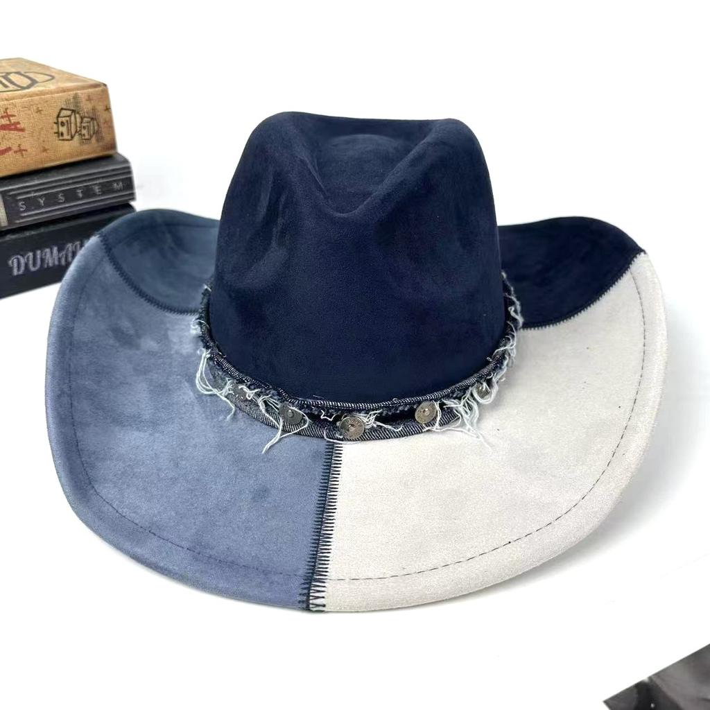 Autumn and Winter Men and Women Splicing Western Cowboy Hat Knight Hat Big Edge Top Hat Jazz Hat
