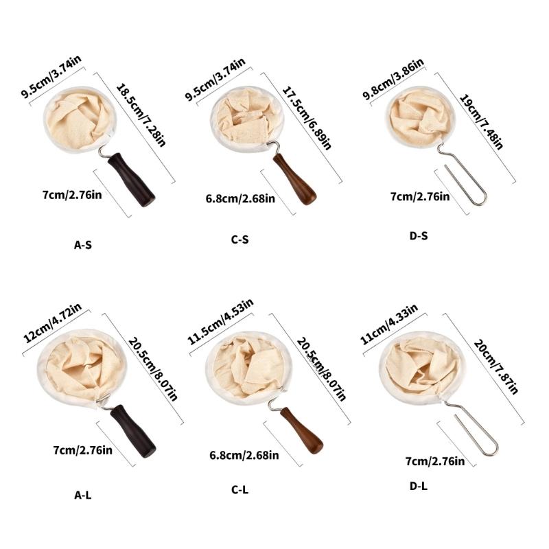 3pcs Washable Cloth Coffee Filter Pouches Coffee Sock Strainer with Wooden Handle Multi Size Brewing Accessories