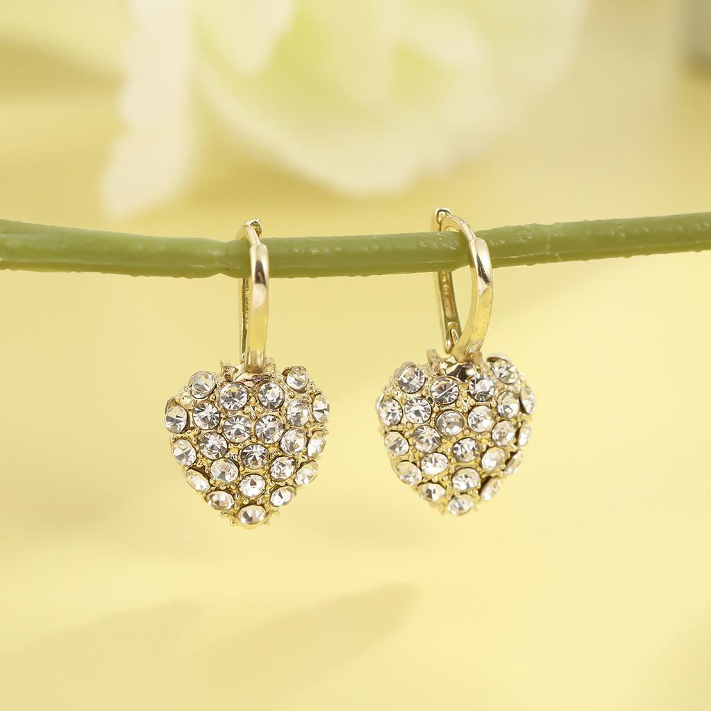 Geometric Heart Dangle Earrings With Water Diamond For Evening Party And Gift For Women