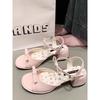 Gentle Bow Thick Heel Sandals Women's Summer New with Skirt Versatile One-word Belt Sandals