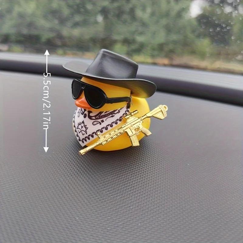 Cute Cowboy Hat & Rifle Yellow Duck Car Ornament - Fun Contrast Design | Auto Interior Decor Festival Gift