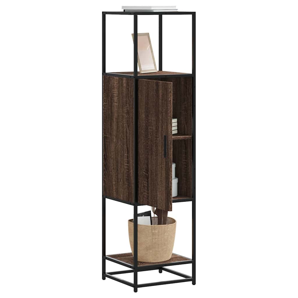 Highboard in Brown Oak Look 14 x 13.8 x 54.7 in (35.5 x 35 x 139 cm) Particleboard and Metal
