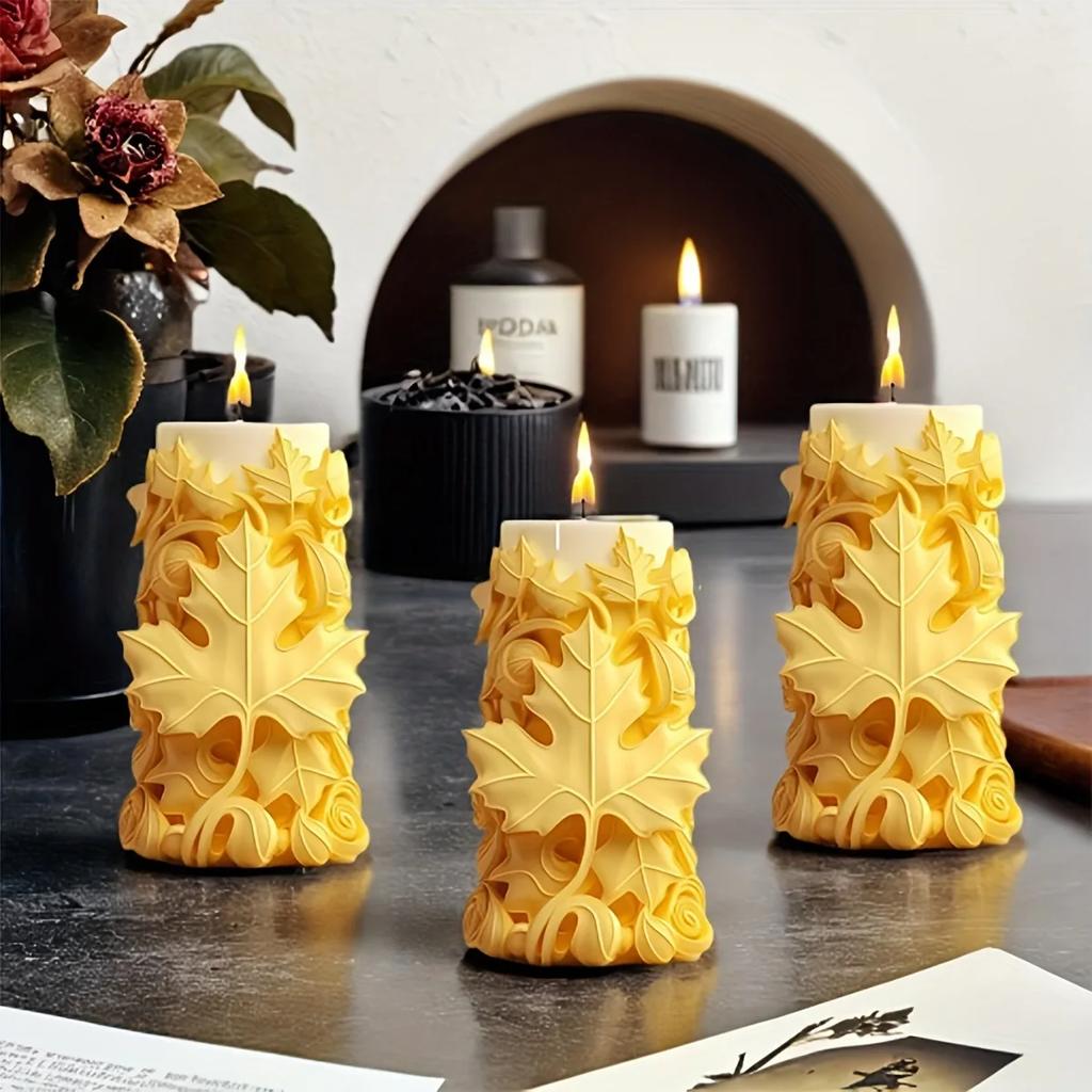 Christmas Snowstorm Maple Leaf Cylindrical Silicone Mold Relief DIY Gypsum Decorative Mold Fragrant Stone Jewelry Platform Mould