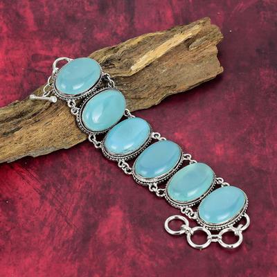 Aqua Chalcedony Bracelet 925 Solid Sterling Sliver Bracelet, Natural Gemstone Jewelry Adjustable Chain Bracelet Gift For Girl Handmade Jewelry