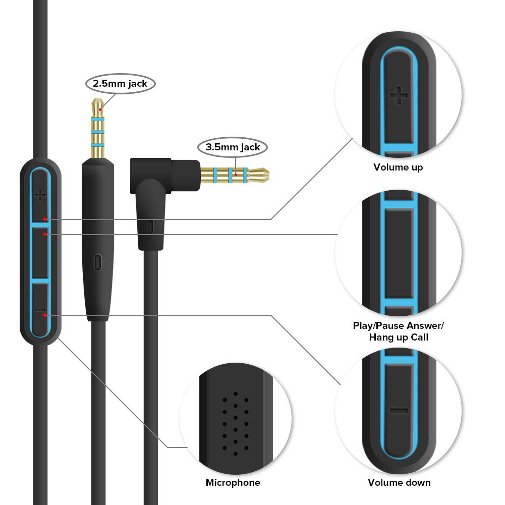 Replacement Repair Parts Audio Cable For Sennheiser HD400S HD350BT HD4.30 HD4.40BT HD4.50BTNC HD450BT HD458BT Headphones