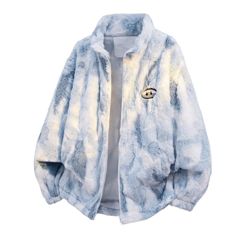 

Lamb wool jacket versatile for men and women in autumn and winter loose tie-dye thickened couple stand-up collar jacket top 3XL