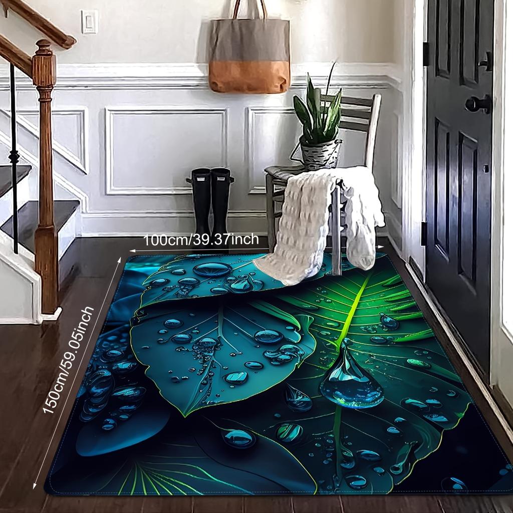 1pc, Living Room Large Rug,Rainforest Leaf Print Rug, Indoor Outdoor Entrance Floor Doormat Quick Dry Kitchen Mat Laundry Room Restroom Foot Mat