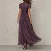 New European and American style independent station, purple long dress temperament turtleneck lace splicing elegant chiffon dress